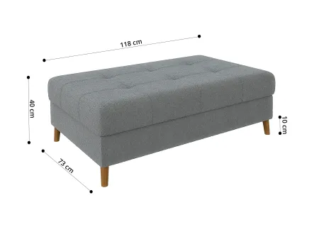 Lars - Ecksofa mit Schlaffunktion und Hocker mit Braun Holzfüßen im skandinavischen Stil aus Boucle-Stoff