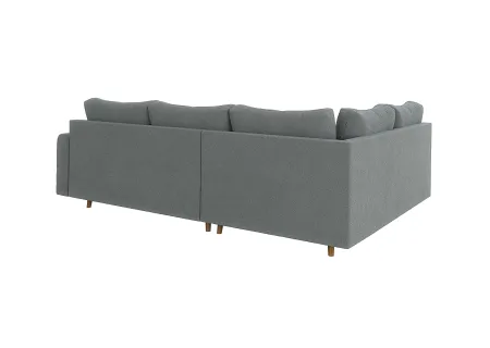 Lars - Ecksofa mit Schlaffunktion und Hocker mit Braun Holzfüßen im skandinavischen Stil aus Boucle-Stoff