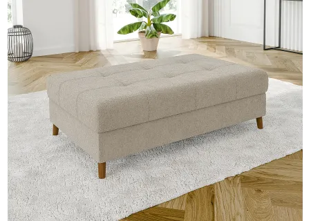 Lars - Wohnlandschaft mit Schlaffunktion und Hocker mit Braun Holzfüßen im skandinavischen Stil aus Boucle-Stoff