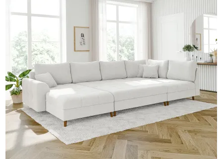 Lars - Wohnlandschaft mit Schlaffunktion und Hocker mit Braun Holzfüßen im skandinavischen Stil aus Boucle-Stoff