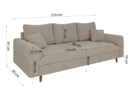 Lars - Polstergarnitur 3+2+1 mit Braun Holzfüßen im skandinavischen Stil aus Boucle-Stoff