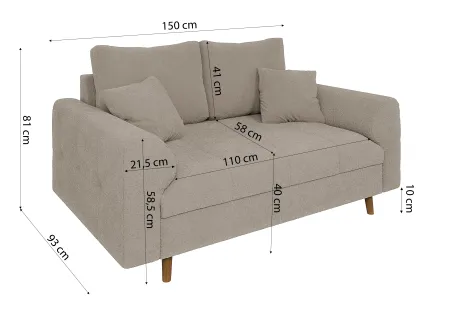 Lars - Polstergarnitur 3+2+1 mit Braun Holzfüßen im skandinavischen Stil aus Boucle-Stoff