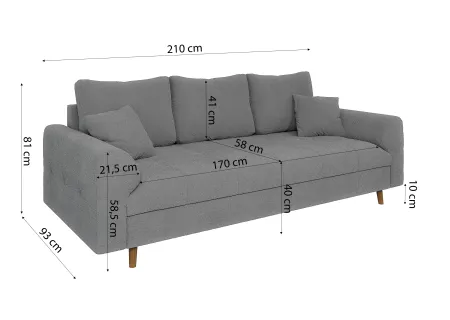 Lars - Polstergarnitur 3+2+1 mit Braun Holzfüßen im skandinavischen Stil aus Boucle-Stoff