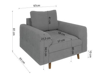 Lars - Polstergarnitur 3+2+1 mit Braun Holzfüßen im skandinavischen Stil aus Boucle-Stoff