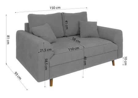 Lars - Polstergarnitur 2+1 mit Braun Holzfüßen im skandinavischen Stil aus Boucle-Stoff