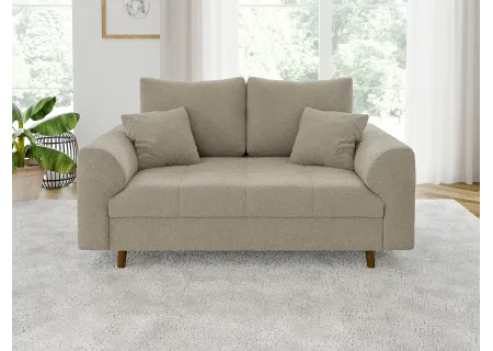 Lars - Sofa 2 sitzer mit Braun Holzfüßen im skandinavischen Stil aus Boucle-Stoff