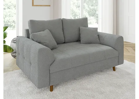 Lars - Sofa 2 sitzer mit Braun Holzfüßen im skandinavischen Stil aus Boucle-Stoff