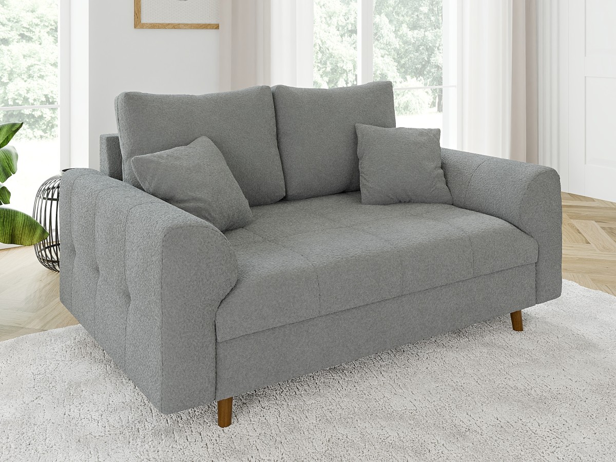 Lars - Sofa 2 sitzer mit Braun Holzfüßen im skandinavischen Stil aus Boucle-Stoff