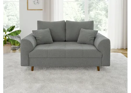 Lars - Sofa 2 sitzer mit Braun Holzfüßen im skandinavischen Stil aus Boucle-Stoff