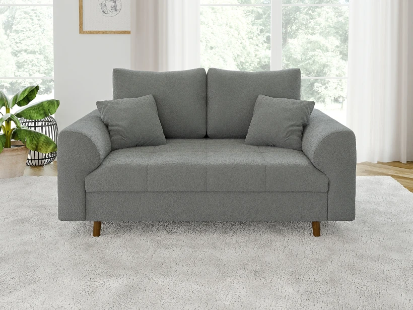 Lars - Sofa 2 sitzer mit Braun Holzfüßen im skandinavischen Stil aus Boucle-Stoff