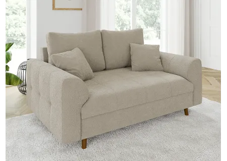 Lars - Sofa 2 sitzer mit Braun Holzfüßen im skandinavischen Stil aus Boucle-Stoff