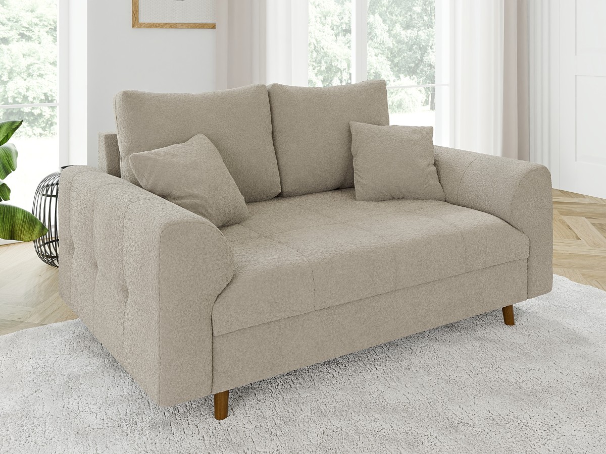 Lars - Sofa 2 sitzer mit Braun Holzfüßen im skandinavischen Stil aus Boucle-Stoff