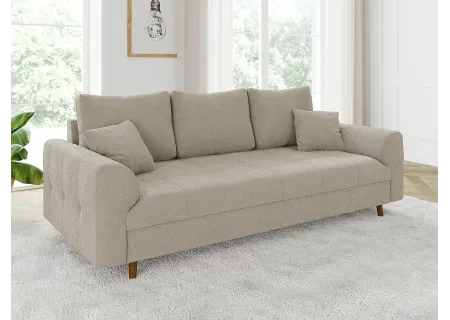 Lars - Sofa 3 sitzer mit Braun Holzfüßen im skandinavischen Stil aus Boucle-Stoff