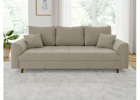 Lars - Sofa 3 sitzer mit Braun Holzfüßen im skandinavischen Stil aus Boucle-Stoff