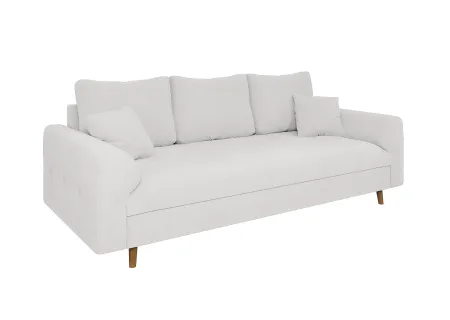 Lars - Sofa 3 sitzer mit Braun Holzfüßen im skandinavischen Stil aus Boucle-Stoff