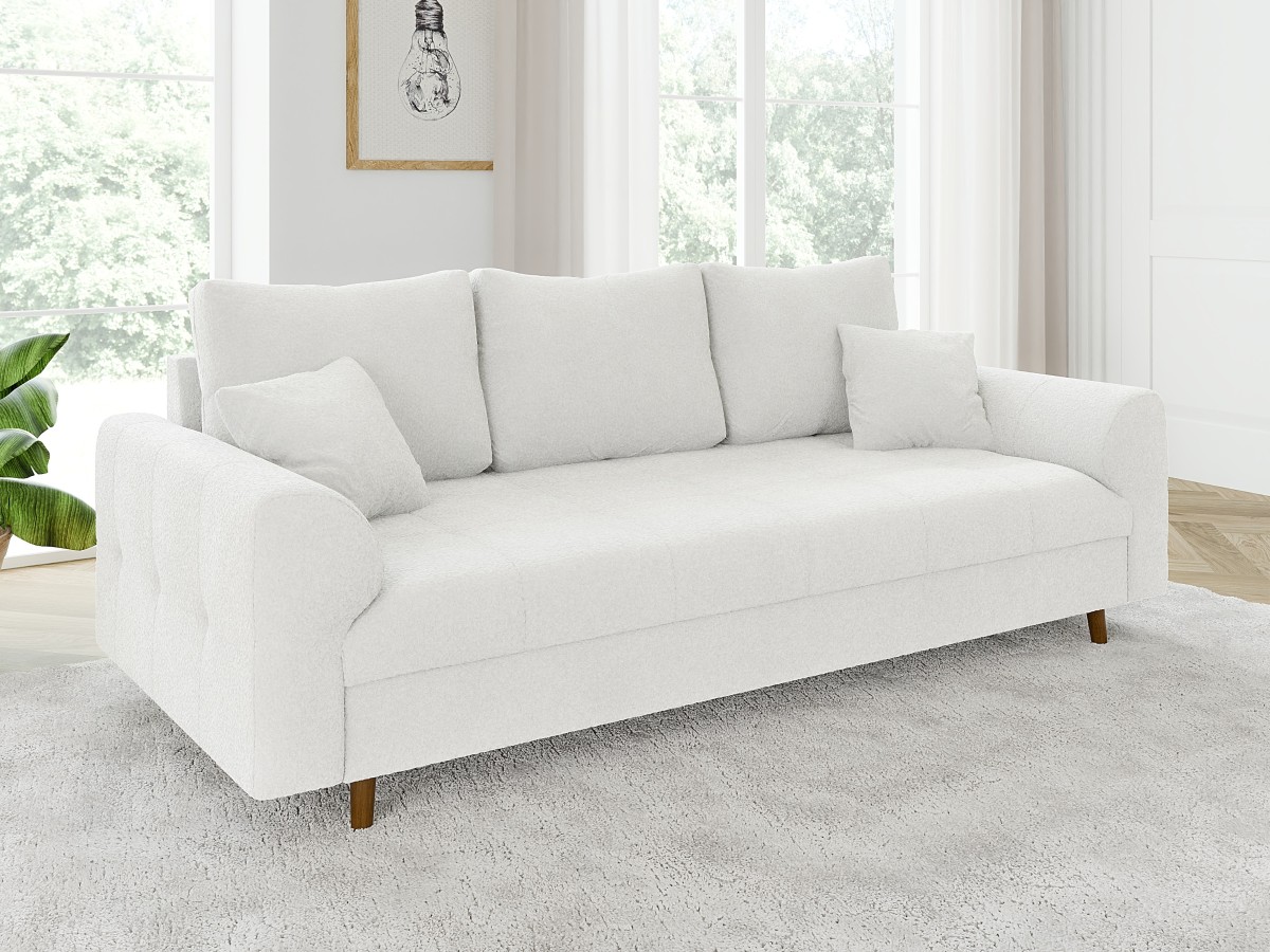 Lars - Sofa 3 sitzer mit Braun Holzfüßen im skandinavischen Stil aus Boucle-Stoff