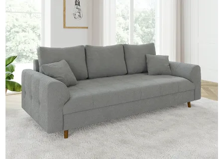 Lars - Sofa 3 sitzer mit Braun Holzfüßen im skandinavischen Stil aus Boucle-Stoff