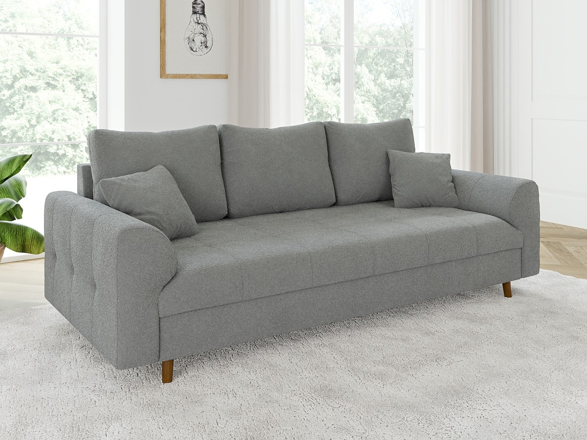 Lars - Sofa 3 sitzer mit Braun Holzfüßen im skandinavischen Stil aus Boucle-Stoff