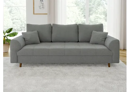 Lars - Sofa 3 sitzer mit Braun Holzfüßen im skandinavischen Stil aus Boucle-Stoff