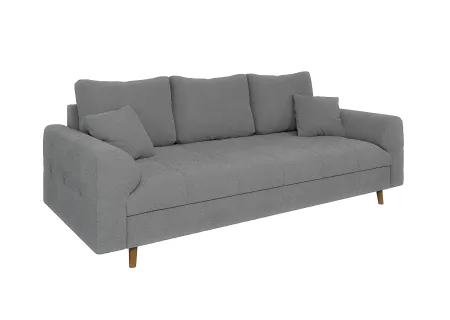 Lars - Sofa 3 sitzer mit Braun Holzfüßen im skandinavischen Stil aus Boucle-Stoff