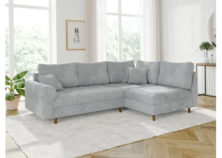 Trygve - Ecksofa mit Schlaffunktion und Hocker mit Braun Holzfüßen im skandinavischen Stil aus Chenille-Stoff