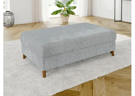 Trygve - Ecksofa mit Schlaffunktion und Hocker mit Braun Holzfüßen im skandinavischen Stil aus Chenille-Stoff