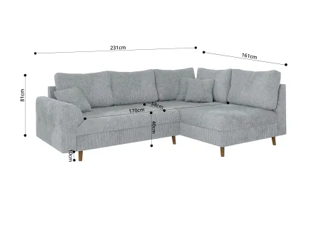 Trygve - Ecksofa mit Schlaffunktion und Hocker mit Braun Holzfüßen im skandinavischen Stil aus Chenille-Stoff