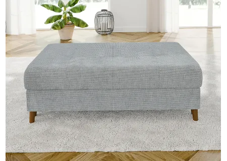 Trygve - Ecksofa mit Schlaffunktion und Hocker mit Braun Holzfüßen im skandinavischen Stil aus Chenille-Stoff