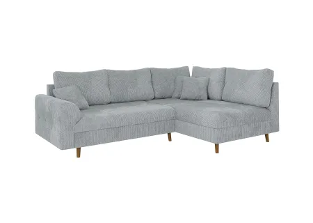 Trygve - Ecksofa mit Schlaffunktion und Hocker mit Braun Holzfüßen im skandinavischen Stil aus Chenille-Stoff