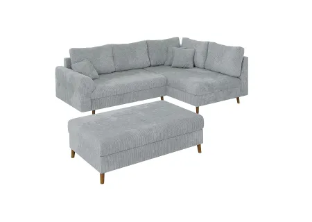 Trygve - Ecksofa mit Schlaffunktion und Hocker mit Braun Holzfüßen im skandinavischen Stil aus Chenille-Stoff