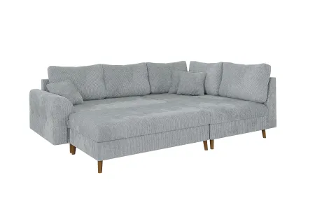 Trygve - Ecksofa mit Schlaffunktion und Hocker mit Braun Holzfüßen im skandinavischen Stil aus Chenille-Stoff