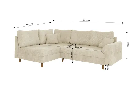 Trygve - Ecksofa mit Schlaffunktion und Hocker mit Braun Holzfüßen im skandinavischen Stil aus Chenille-Stoff