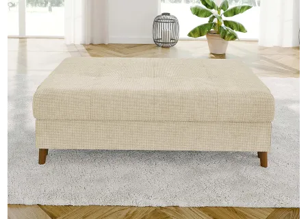 Trygve - Ecksofa mit Schlaffunktion und Hocker mit Braun Holzfüßen im skandinavischen Stil aus Chenille-Stoff