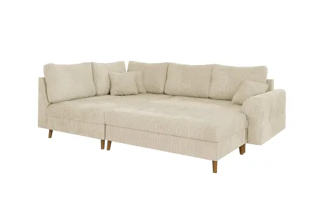 Trygve - Ecksofa mit Schlaffunktion und Hocker mit Braun Holzfüßen im skandinavischen Stil aus Chenille-Stoff