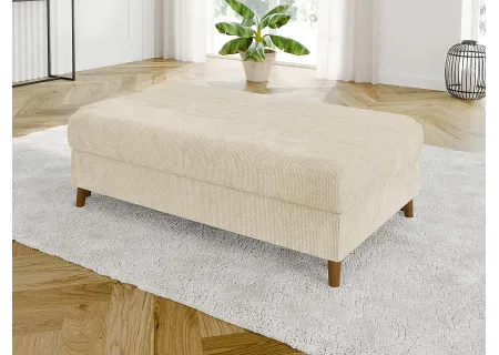 Trygve - Ecksofa mit Schlaffunktion und Hocker mit Braun Holzfüßen im skandinavischen Stil aus Chenille-Stoff