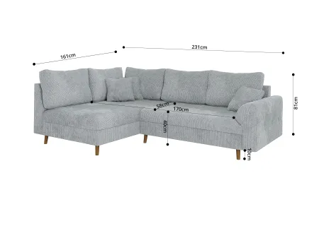 Trygve - Ecksofa mit Schlaffunktion und Hocker mit Braun Holzfüßen im skandinavischen Stil aus Chenille-Stoff