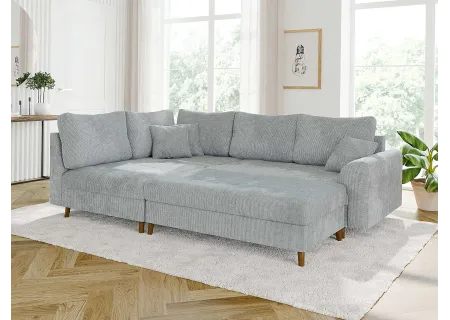 Trygve - Ecksofa mit Schlaffunktion und Hocker mit Braun Holzfüßen im skandinavischen Stil aus Chenille-Stoff