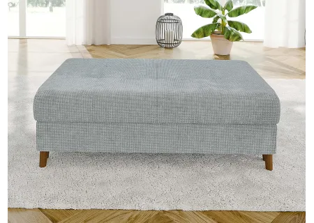 Trygve - Ecksofa mit Schlaffunktion und Hocker mit Braun Holzfüßen im skandinavischen Stil aus Chenille-Stoff