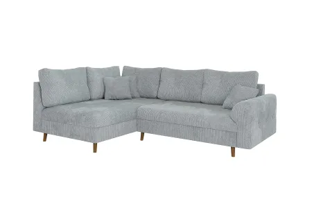 Trygve - Ecksofa mit Schlaffunktion und Hocker mit Braun Holzfüßen im skandinavischen Stil aus Chenille-Stoff