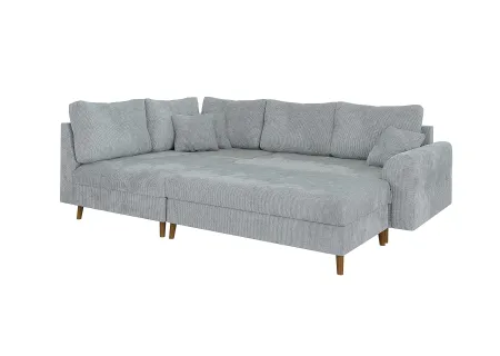 Trygve - Ecksofa mit Schlaffunktion und Hocker mit Braun Holzfüßen im skandinavischen Stil aus Chenille-Stoff