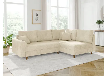 Trygve - Ecksofa mit Braun Holzfüßen im skandinavischen Stil aus Chenille-Stoff