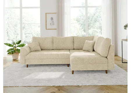 Trygve - Ecksofa mit Braun Holzfüßen im skandinavischen Stil aus Chenille-Stoff