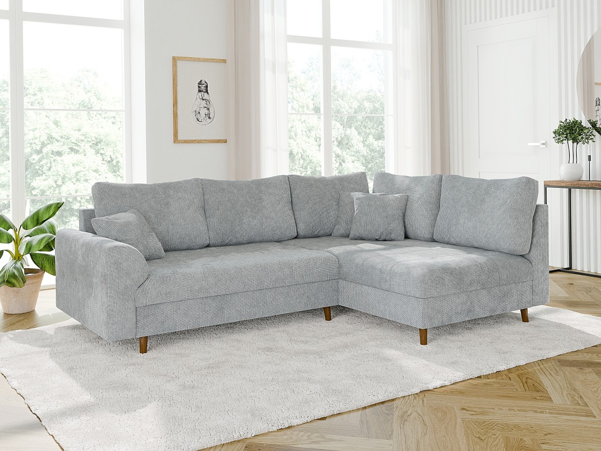 Trygve - Ecksofa mit Braun Holzfüßen im skandinavischen Stil aus Chenille-Stoff