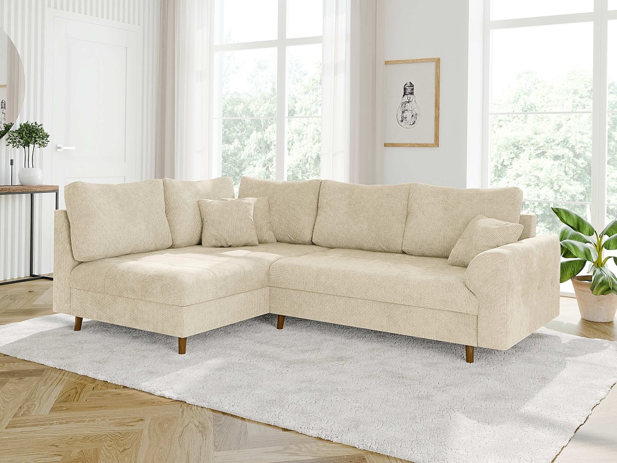 Trygve - Ecksofa mit Braun Holzfüßen im skandinavischen Stil aus Chenille-Stoff