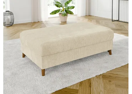 Trygve - Wohnlandschaft mit Schlaffunktion und Hocker mit Braun Holzfüßen im skandinavischen Stil aus Chenille-Stoff