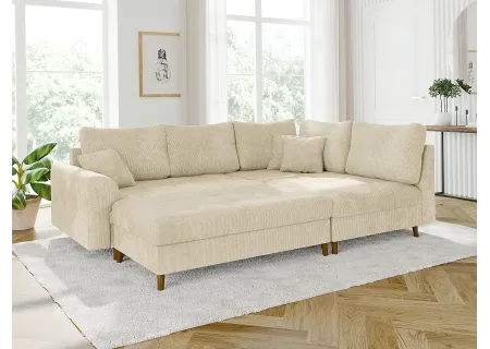 Trygve - Hocker mit Braun Holzfüßen im skandinavischen Stil aus Chenille-Stoff