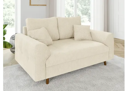 Trygve - Sofa 2 sitzer mit Braun Holzfüßen im skandinavischen Stil aus Chenille-Stoff