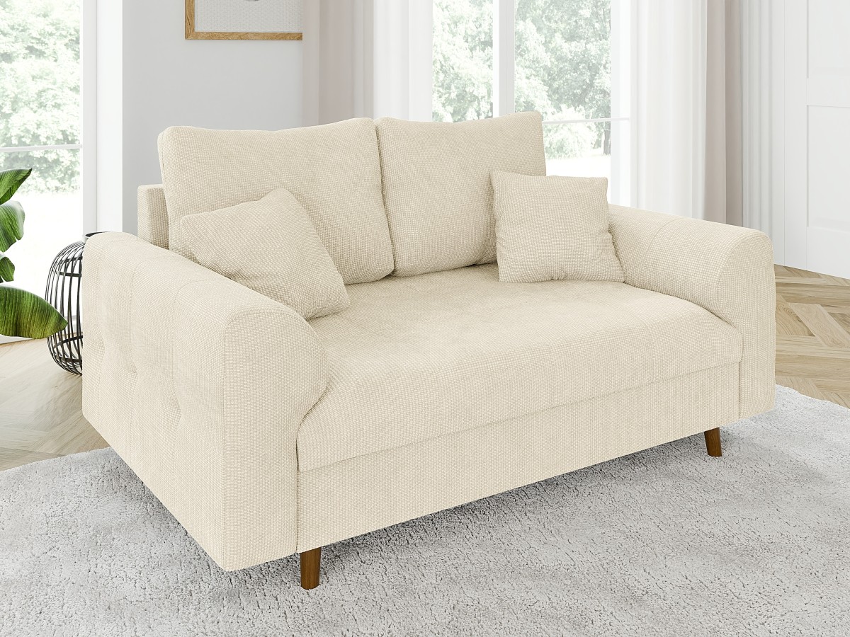 Trygve - Sofa 2 sitzer mit Braun Holzfüßen im skandinavischen Stil aus Chenille-Stoff