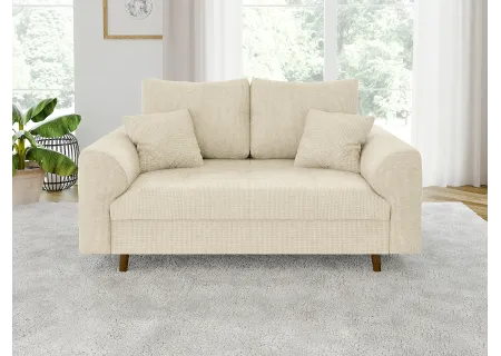 Trygve - Sofa 2 sitzer mit Braun Holzfüßen im skandinavischen Stil aus Chenille-Stoff