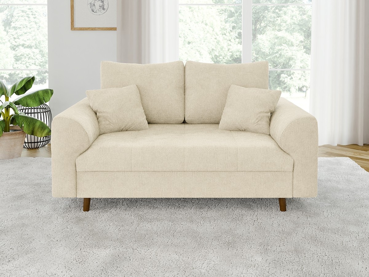 Trygve - Sofa 2 sitzer mit Braun Holzfüßen im skandinavischen Stil aus Chenille-Stoff